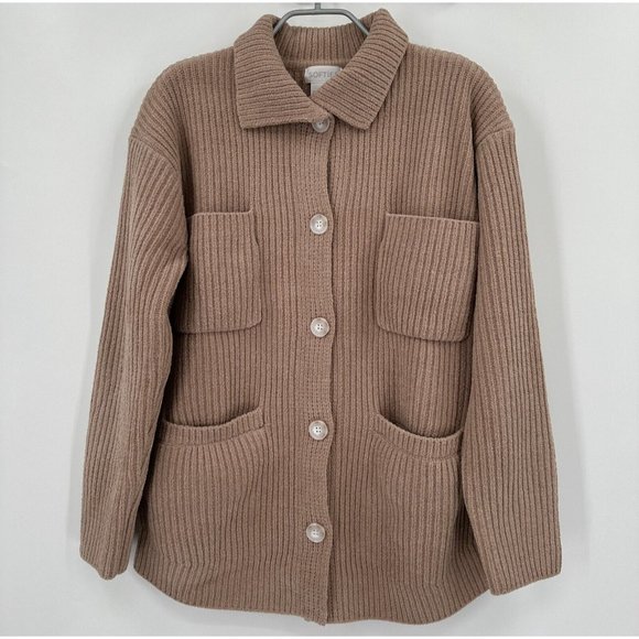 Softies Rib Chenille Knit Shacket Shirt Jacket sz S Coco Brown Button Front NWOT - Picture 1 of 6